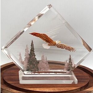 Vtg  Rian Signed Reverse Carved Lucite 3D Eagle Acrylic Mid Century Wildlife